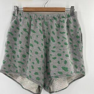 Clare V. Large Gray Green Animal Print Cozy Lounge Shorts Made in USA